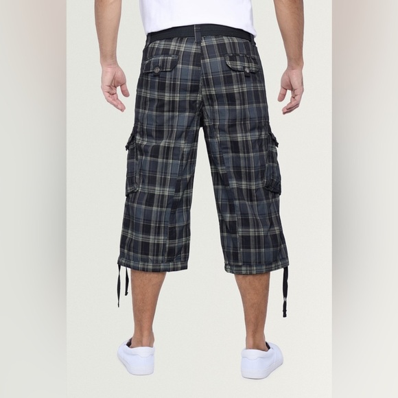 XRAY Jeans Mens Long Cargo Shorts With Draw Cord Black Plaid size 46 - Picture 2 of 10